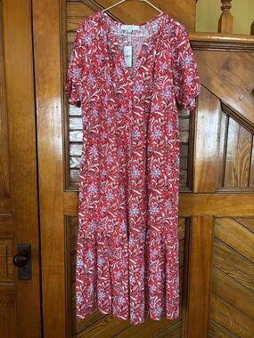 LOFT Floral V-Neck Short Sleeve Maxi Dress